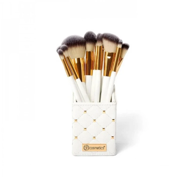 BH White Studded 12 Pc Makeup Brush Set