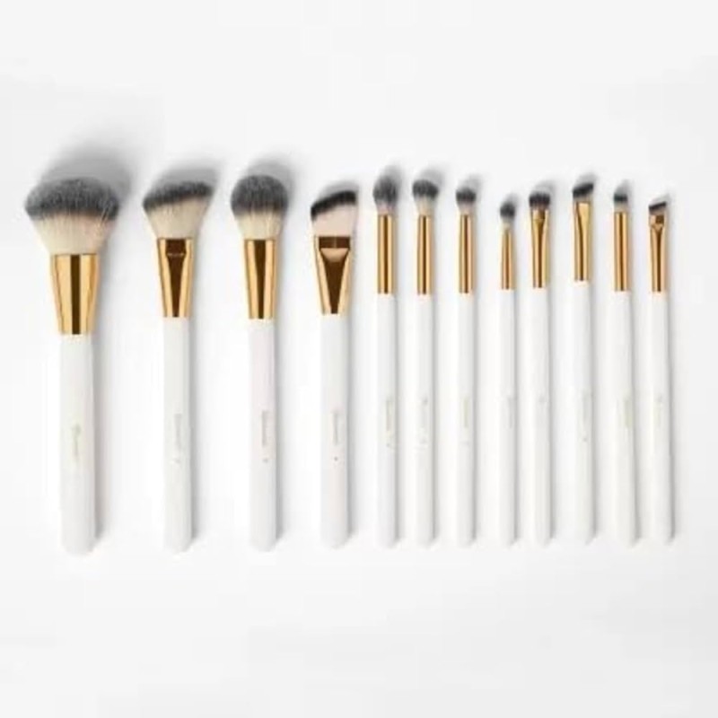 BH White Studded 12 Pc Makeup Brush Set